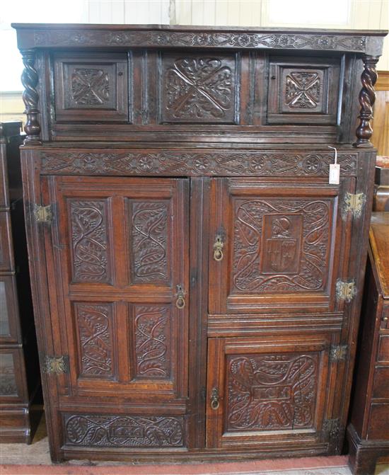 Carved oak court cupboard (made up)